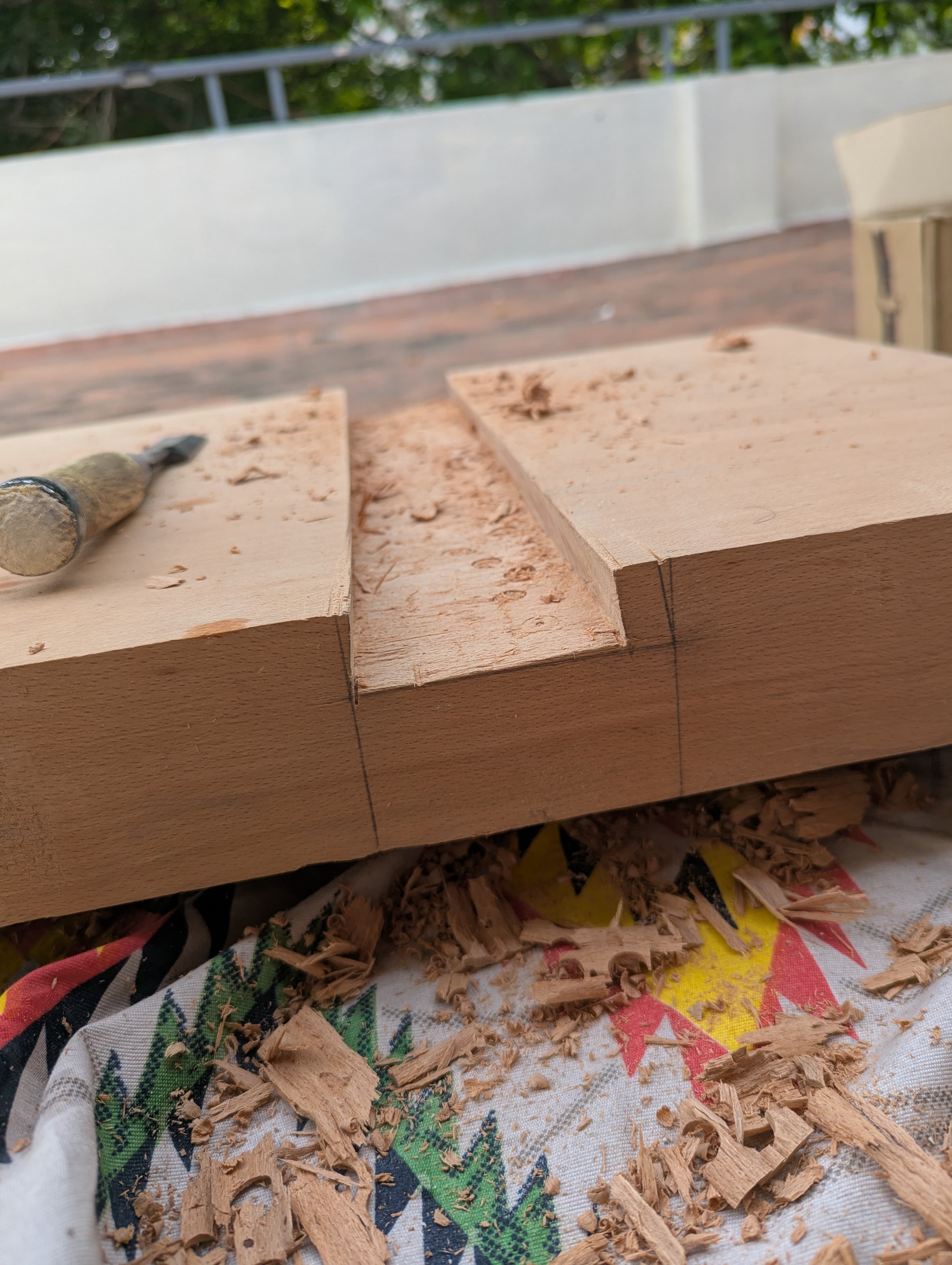 Finished tapered dovetail socket cut into the atedai body for a leg