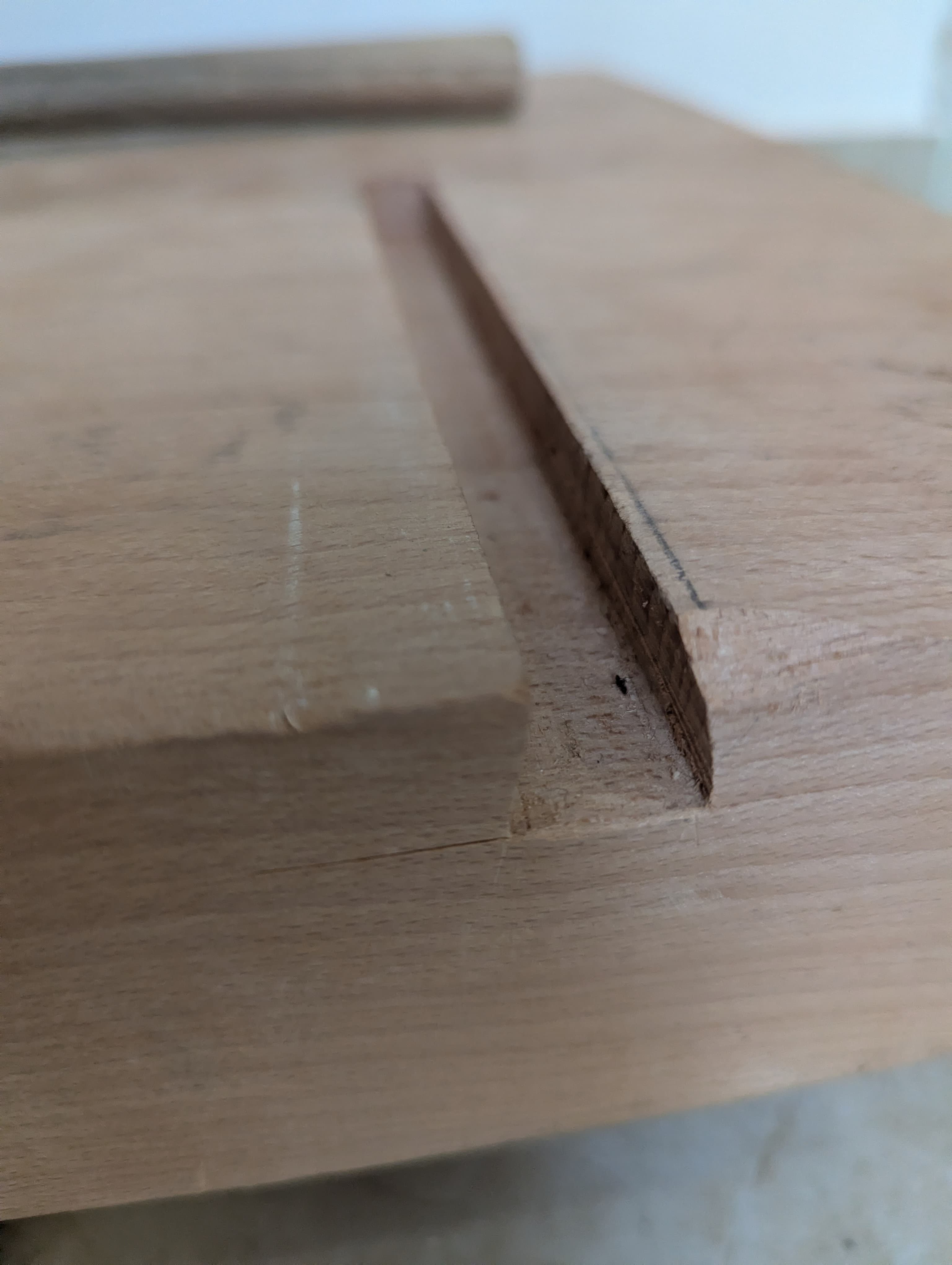Side view of a finished stopped sliding dovetail socket in the atedai top
